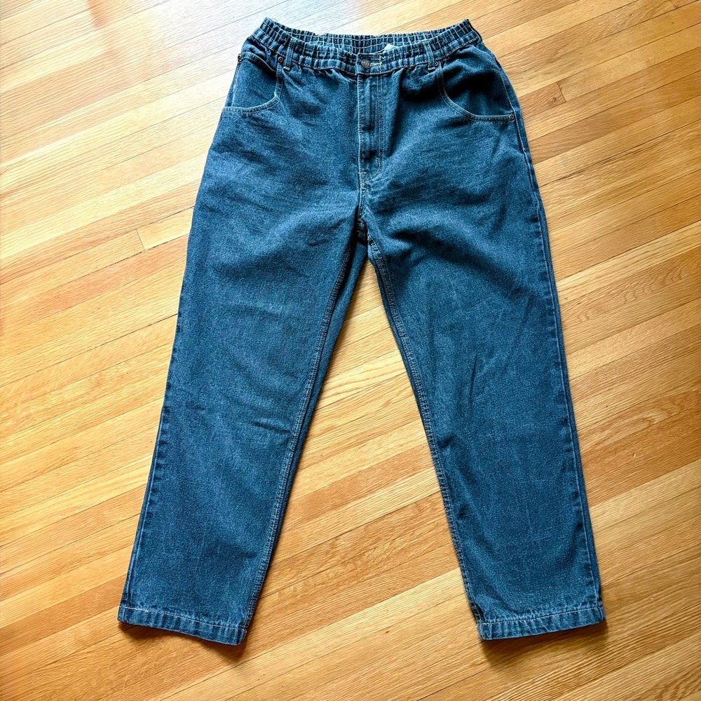 Haband Casual Joe Jeans 32/28 Short Dark Wash Elastic Waist Straight Leg Denim